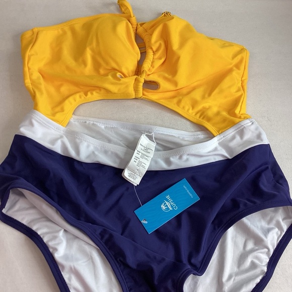 Yellow, white and blue one piece swimsuit. - Picture 3 of 10